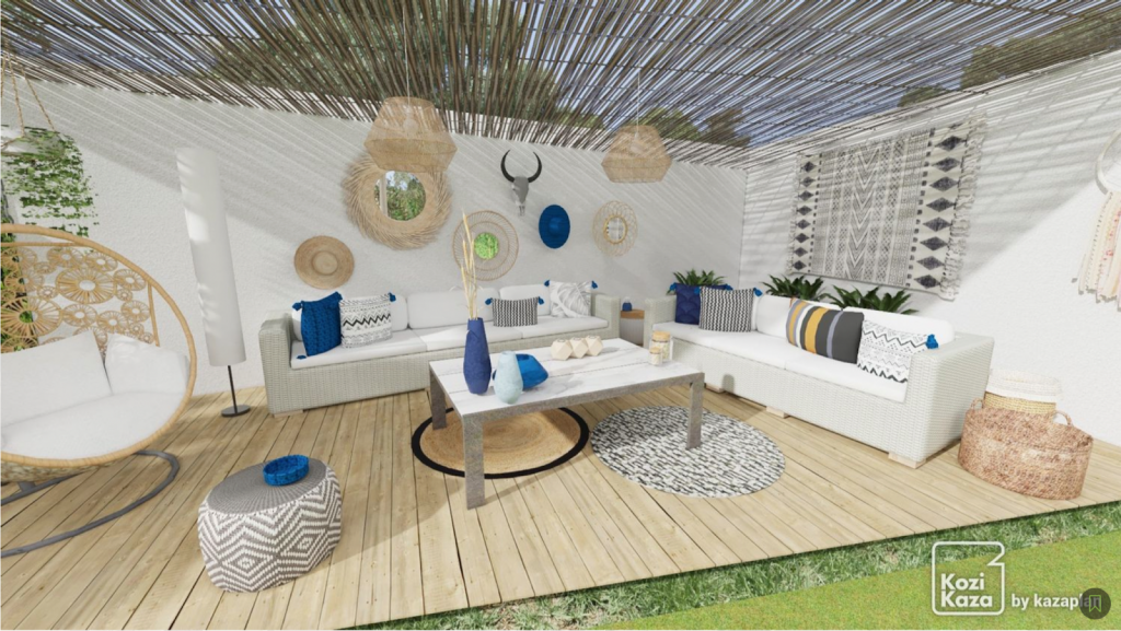 simulation 3D terrasse avec cuisine d'été