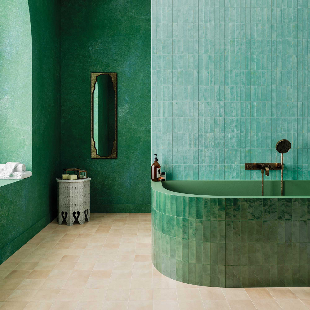 Salle de bain faïence verte design 