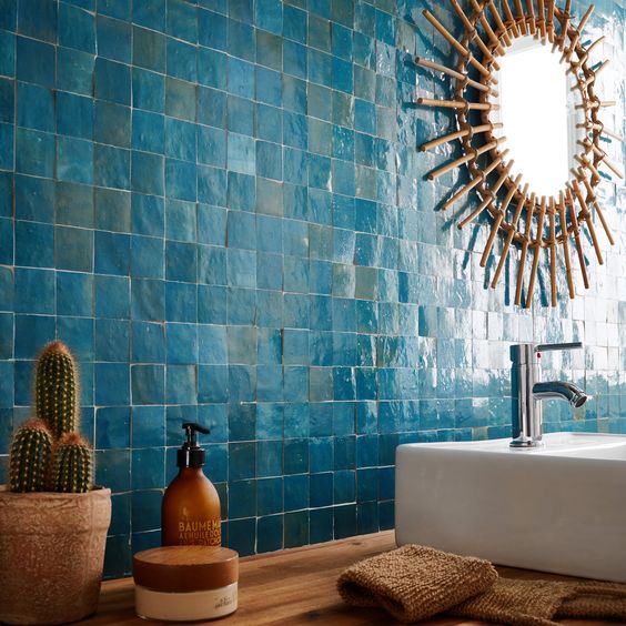 salle de bain mosaïque zellige bleu Leroy Merlin