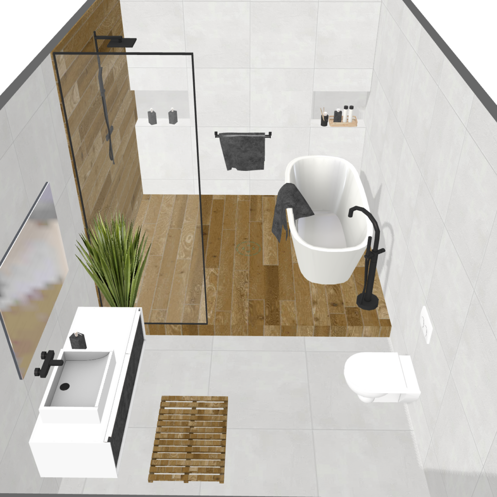 salle de bain design bois blanche et grise
