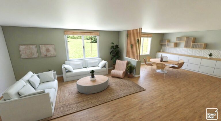 salon style scandinave bois et vert